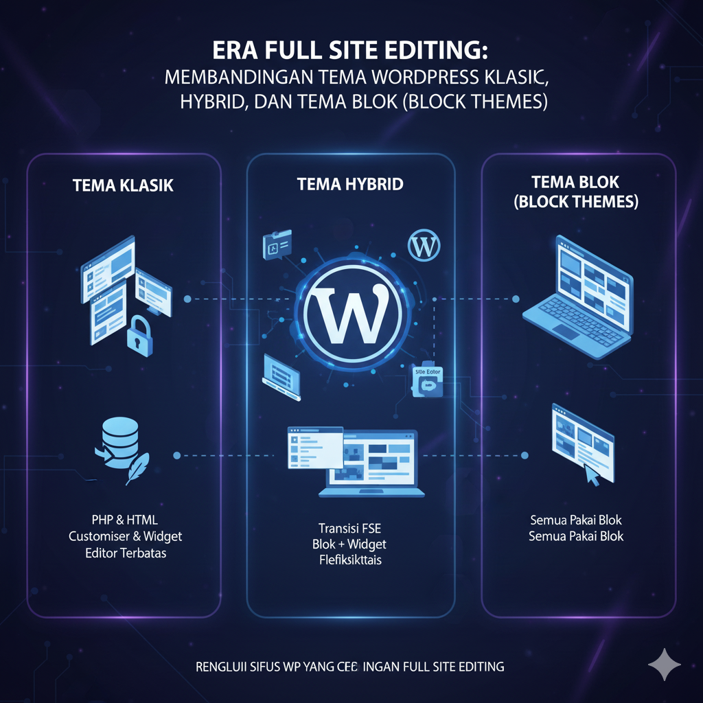 Era Full Site Editing Membandingkan Tema WordPress Klasik, Hybrid, dan Tema Blok